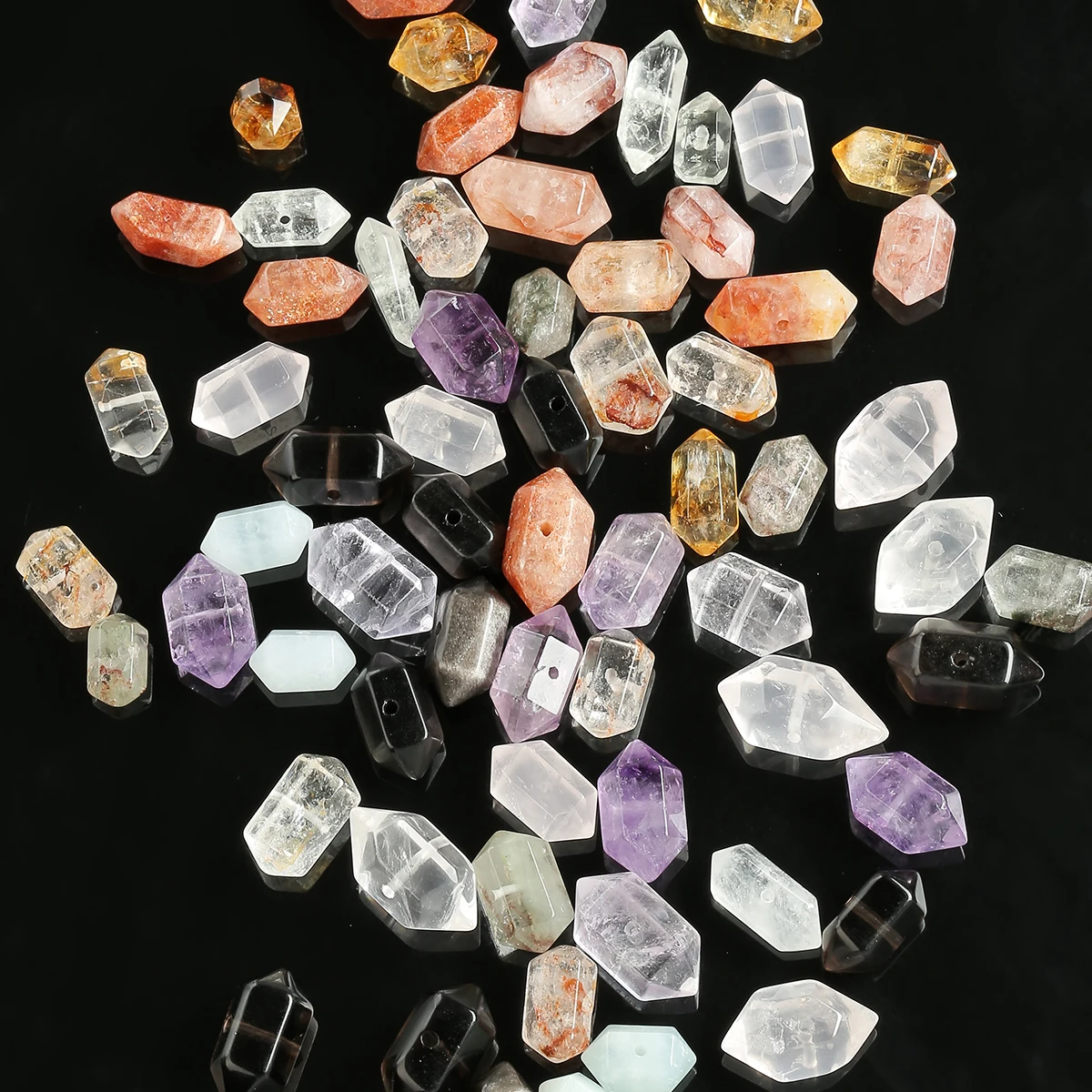 1 Pc Natural Stone Amethyst Quartz Aquamarine Double Pointed Hexagonal Bead for Jewelry Making Diy Necklace Bracelet Accessories