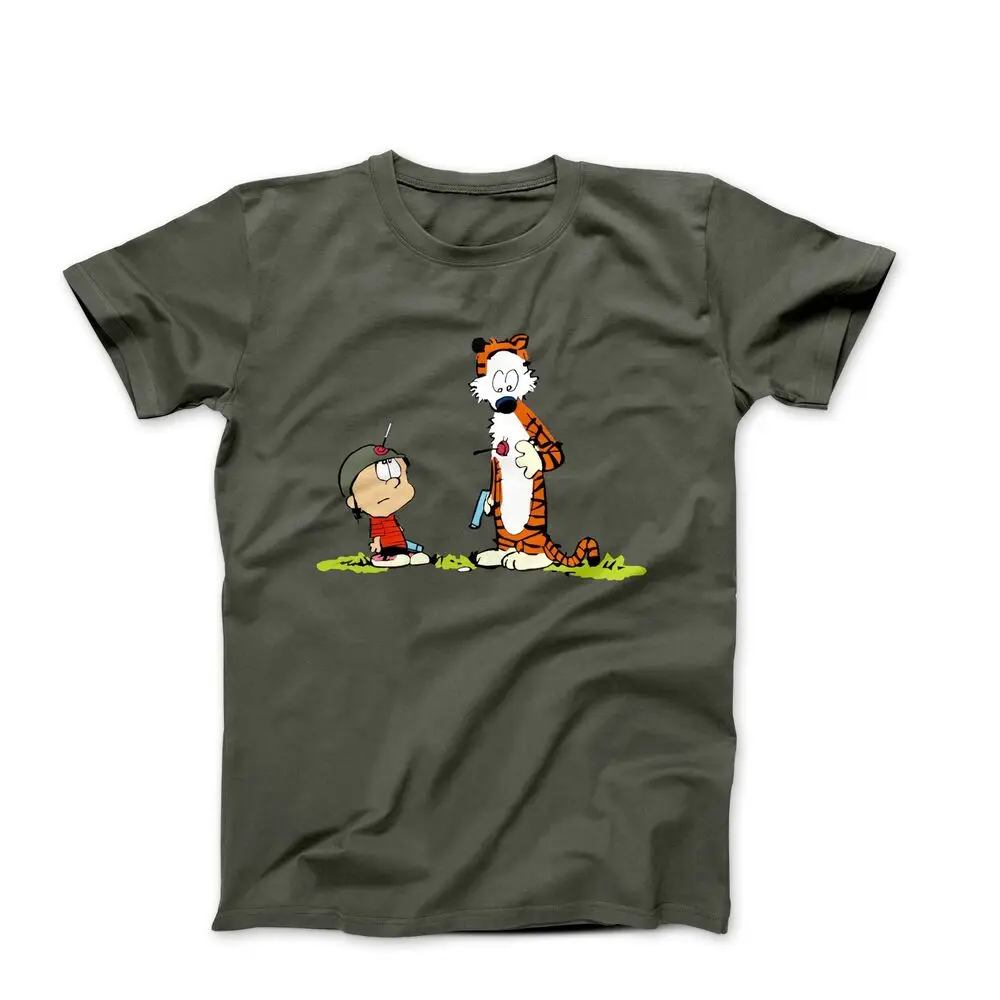 Calvin & Hobbes Shooting Darts T-shirt - Army/Medium High Quality 100%Cotton Short Sleeve