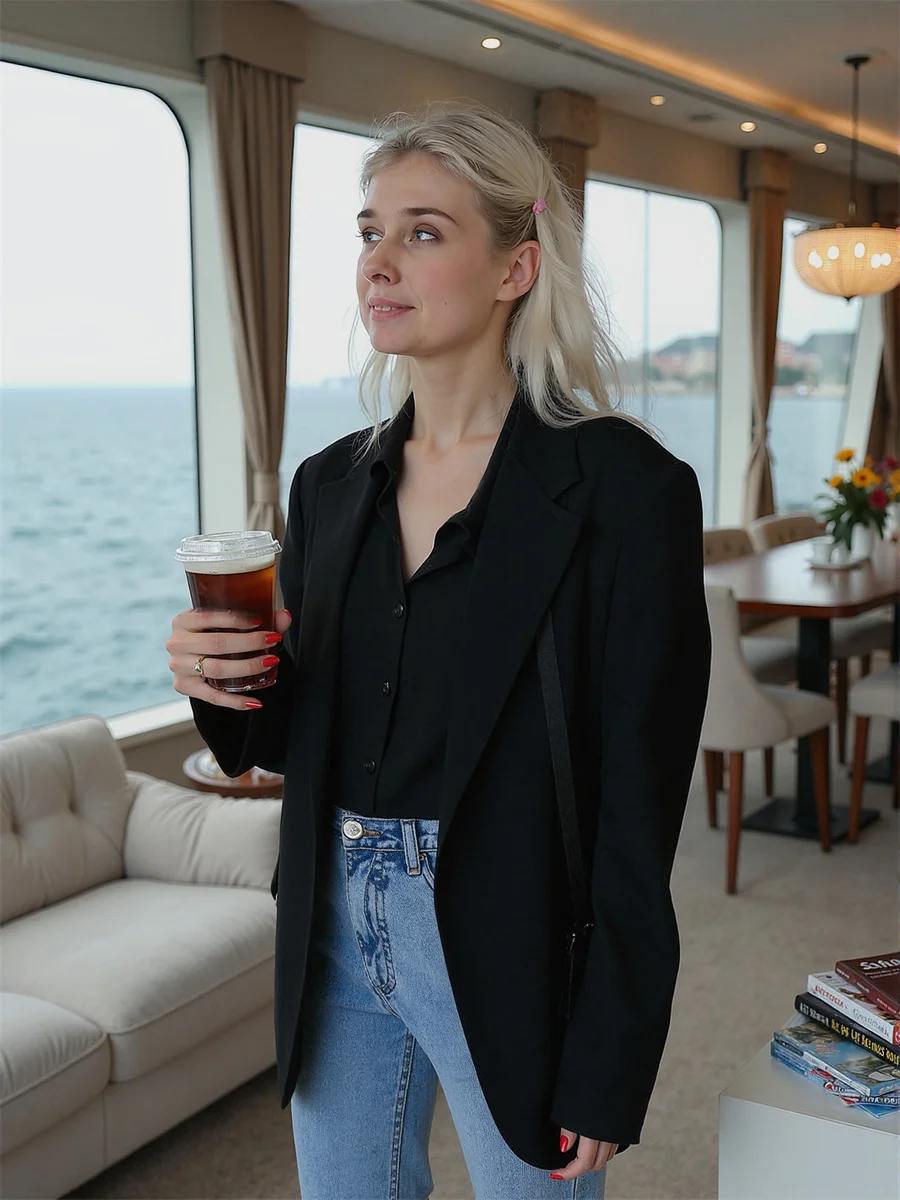 

Women'S White Blazer Autumn Ladies Clothes Korean Fashion Elegant Solid Color Notched Collar Long Sleeve Slim Fit Office Lady