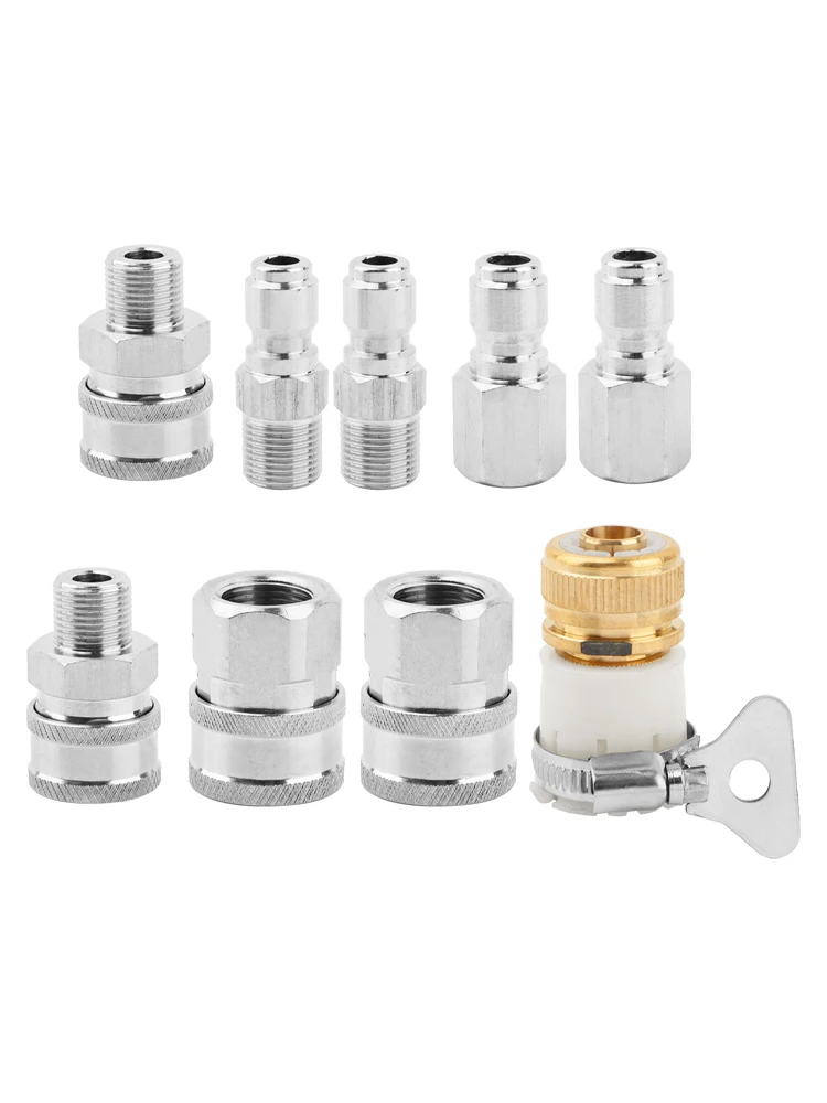 Practical Durable Pressure Washer Anti Fade 3/8 Inch Leakproof Garden Easy To Connect Stainless Steel Silver Quick Connector Kit