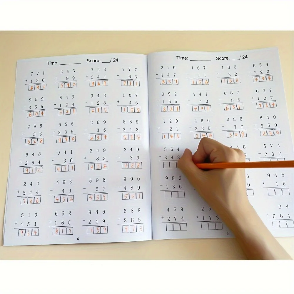 32-seitiges Additions- und Subtraktions-Arbeitsheft für Zahlen bis 1000, Übungsheft für Mathe-Schreibübungen, Mathe-Übungsblätter – Detail 6