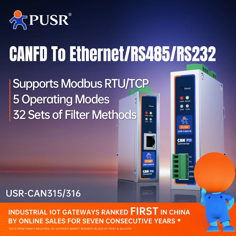 PUSR CANFD Protocol Converter CANFD to Ethernet CANFD to RS485 RS232 Modbus RTU to Modbus TCP USR-CAN315/316