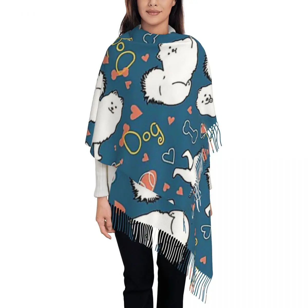 

Love Samoyed Dog Scarf Tassel Scarves for Women Soft Warm Shawls and Wraps Large Fall Winter Shawl Wrap