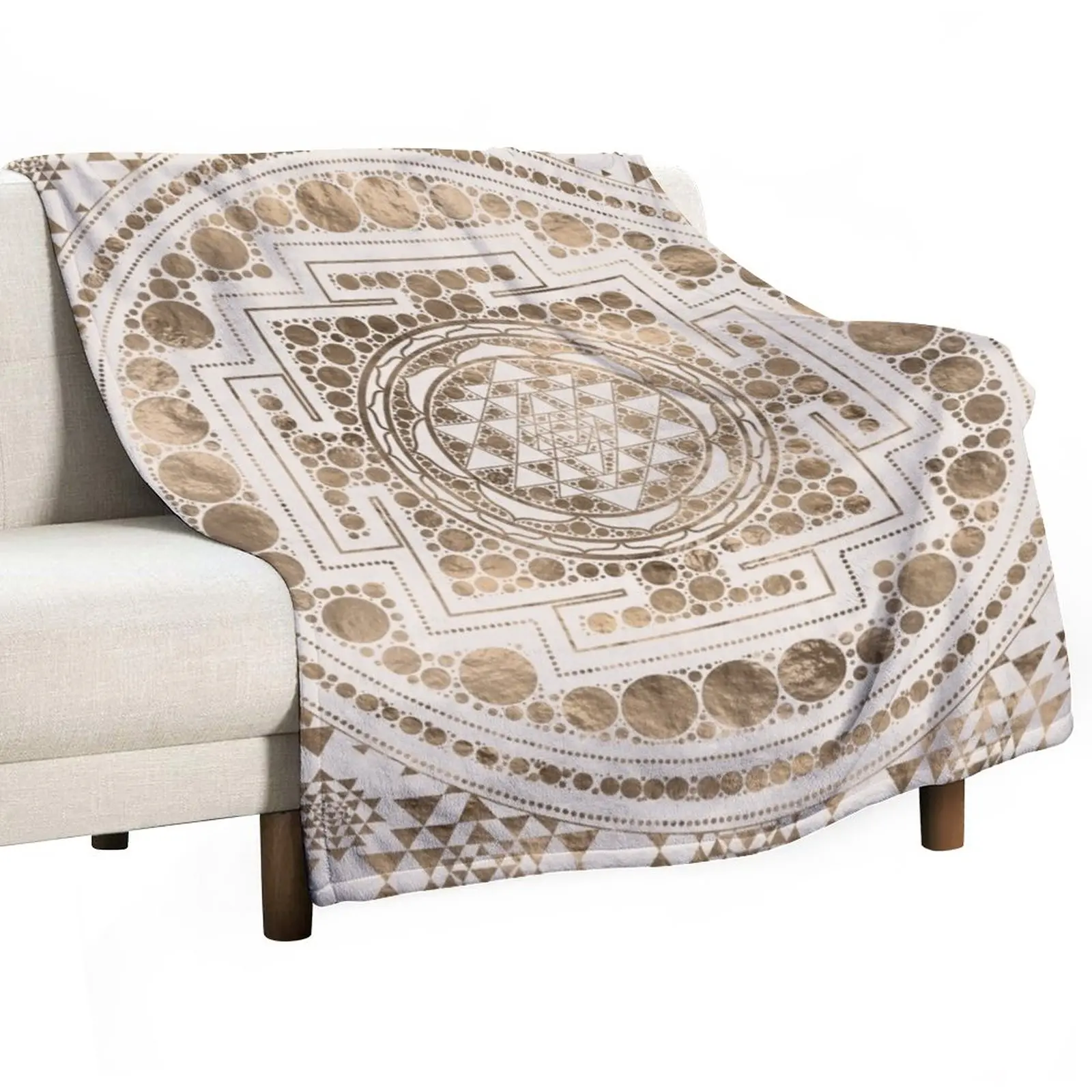 

Sri Yantra / Sri Chakra Pastel Gold Throw Blanket Tourist Luxury Brand Decorative Sofa Blankets