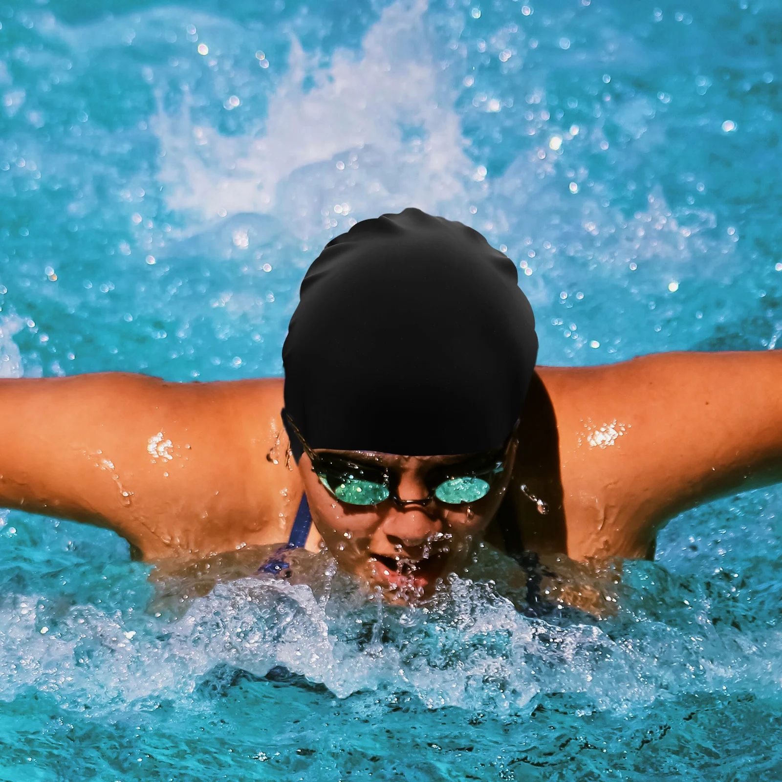 

Swim Cap Adult Swimming Accessories for Men Elasticity Silicone Head Cover Miss Women