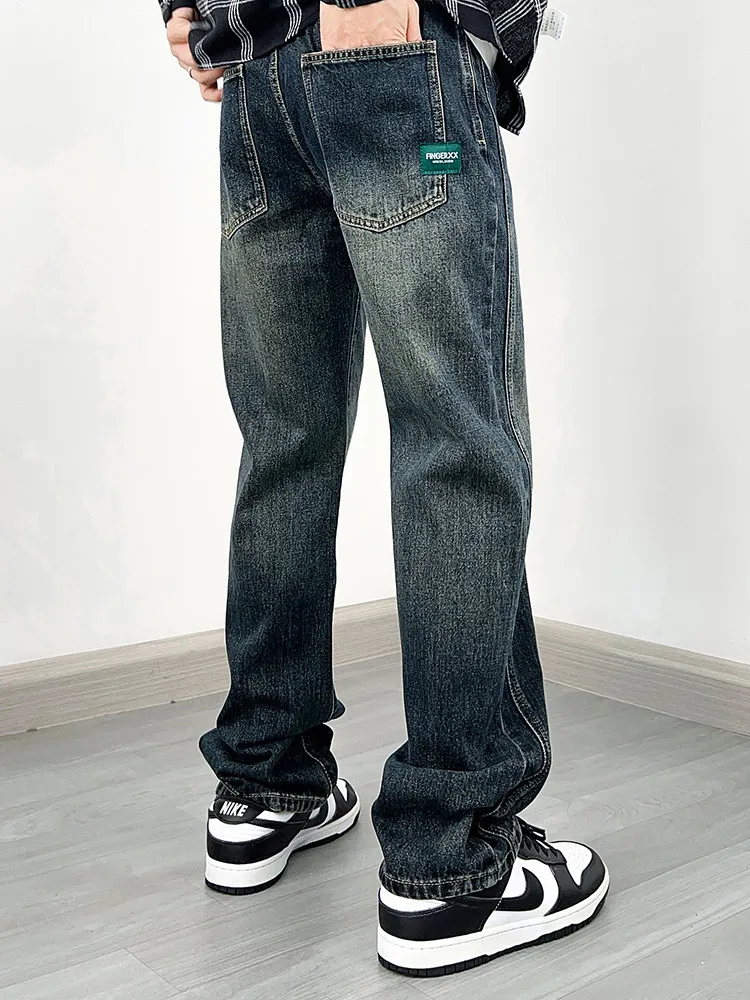 

Retro American Wide Leg Men's Jeans Spring Autumn High Street Faion Workwear Long Pants Waed Denim Straight Cut Loose Fit