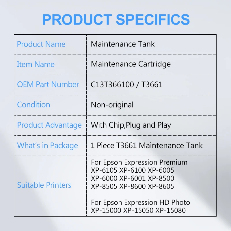 T3661 C13T366100 Wartung Ink Tank Wartung Tinte Box Für Epson XP-15000 XP-6000 XP-6001 XP-8500 XP-8600 XP-970 Drucker