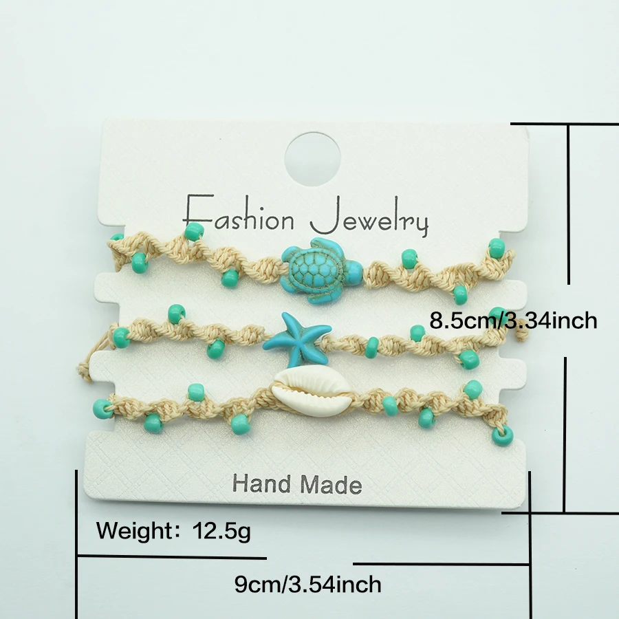 3 pcs/set Handmade Bohemia Starfish Shell Beads Bracelet For Women Braided Rope Beaded Bracelets Summer Beach Jewelry
