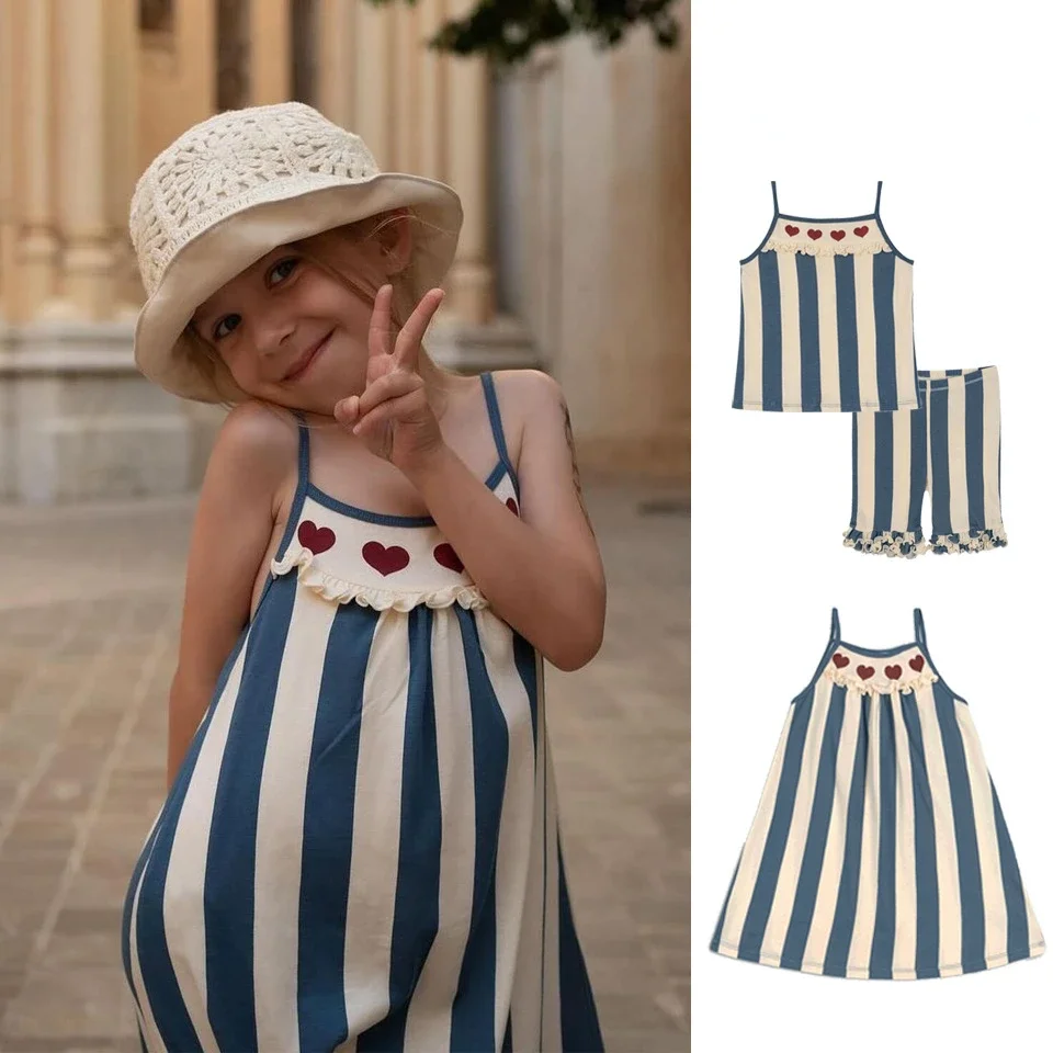 

Girls Sundress 24 Summer New Children's Clothes KS Children's Blue Stripe Series Skirt Girls Suspender Suit Dress Cotton【Stock】