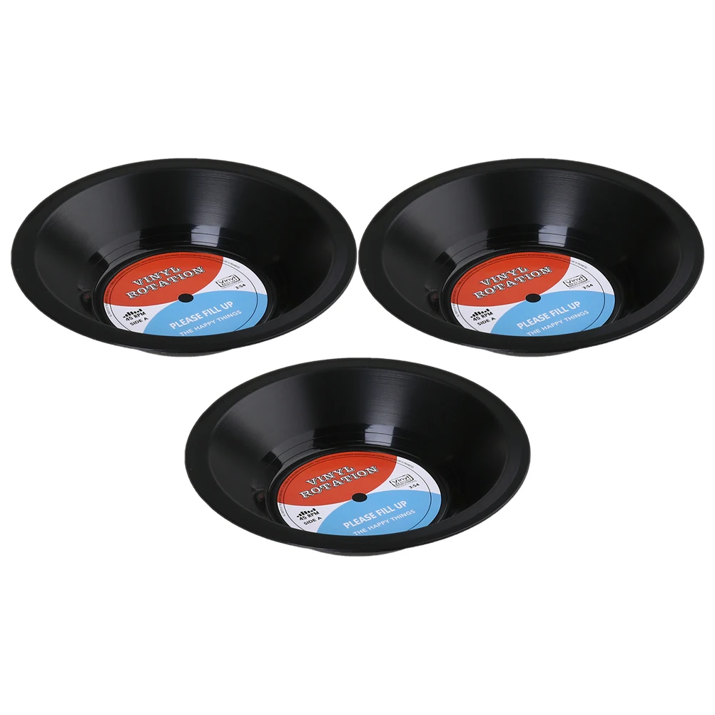 

3pcs Vinyl Record Storage Bowl Retro Fruit Bowl for Home Restaurant Supplies Plastic Cake Plates Serving Bowls Decorative