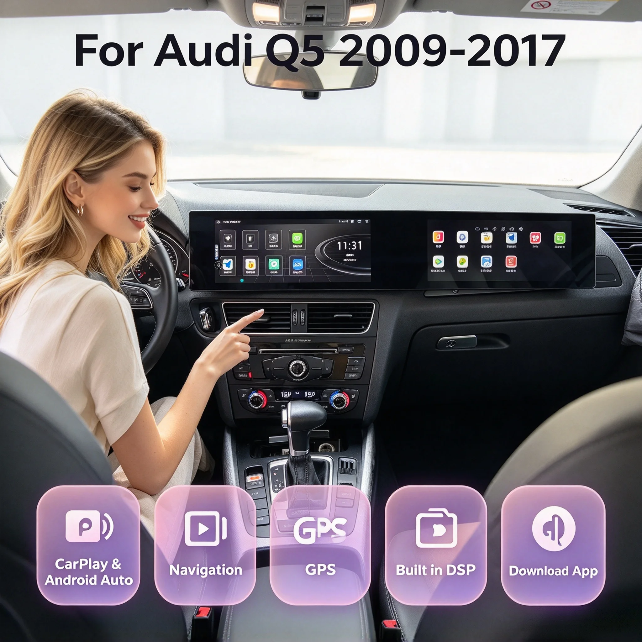 CarPlay For Audi Q5 2009-2017 Curved Screen Car Radio Android Auto HU Wifi 21inch GPS Multimedia Video Player Stereo 4G Stereo
