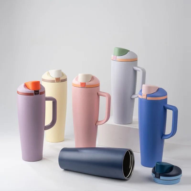 

1200 мл автомобильная чашка большой емкости портативный автомобильный стакан для льда с откидной крышкой, двойная чашка для фруктов для напитков, изолированная чашка оптом