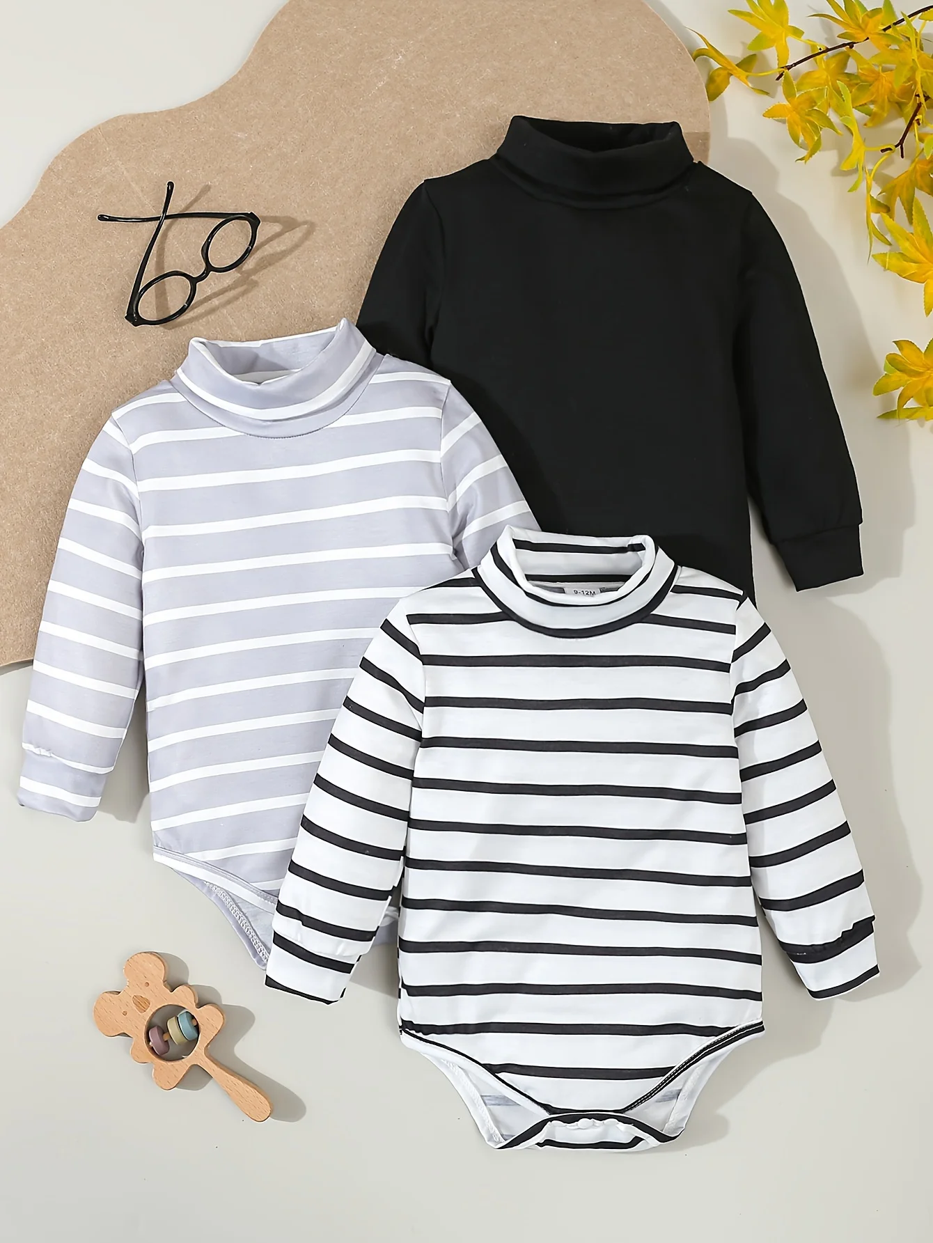 3pairs/Lot Spring And Autumn New Baby Boy Turtleneck Triangle Clothing Comfortable Casual Simple Striped Jumpsuit Multi-Piece