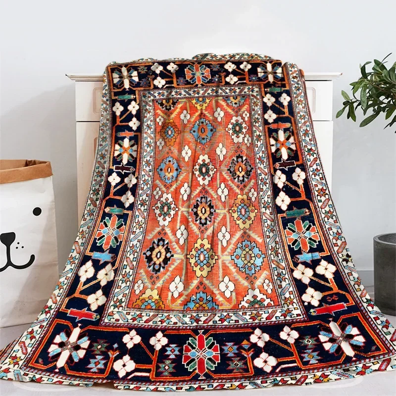 Geometric Ethnic Boho Pattern Flannel Throw Blanket Soft Warm for Home Sofa Decor Kids Adults Camping Blanket King Queen Size