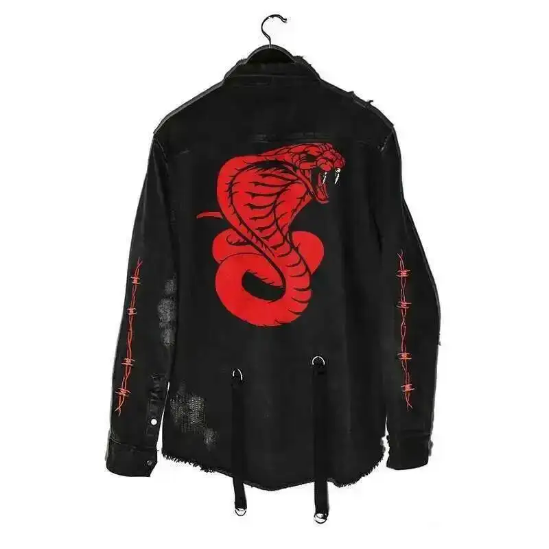 HKSH Men\'s Tide Punk Spring And Autumn New Print Jackets Loose Size Skull Denim Coat Fashion Dark Single Breasted Vintage HK0114