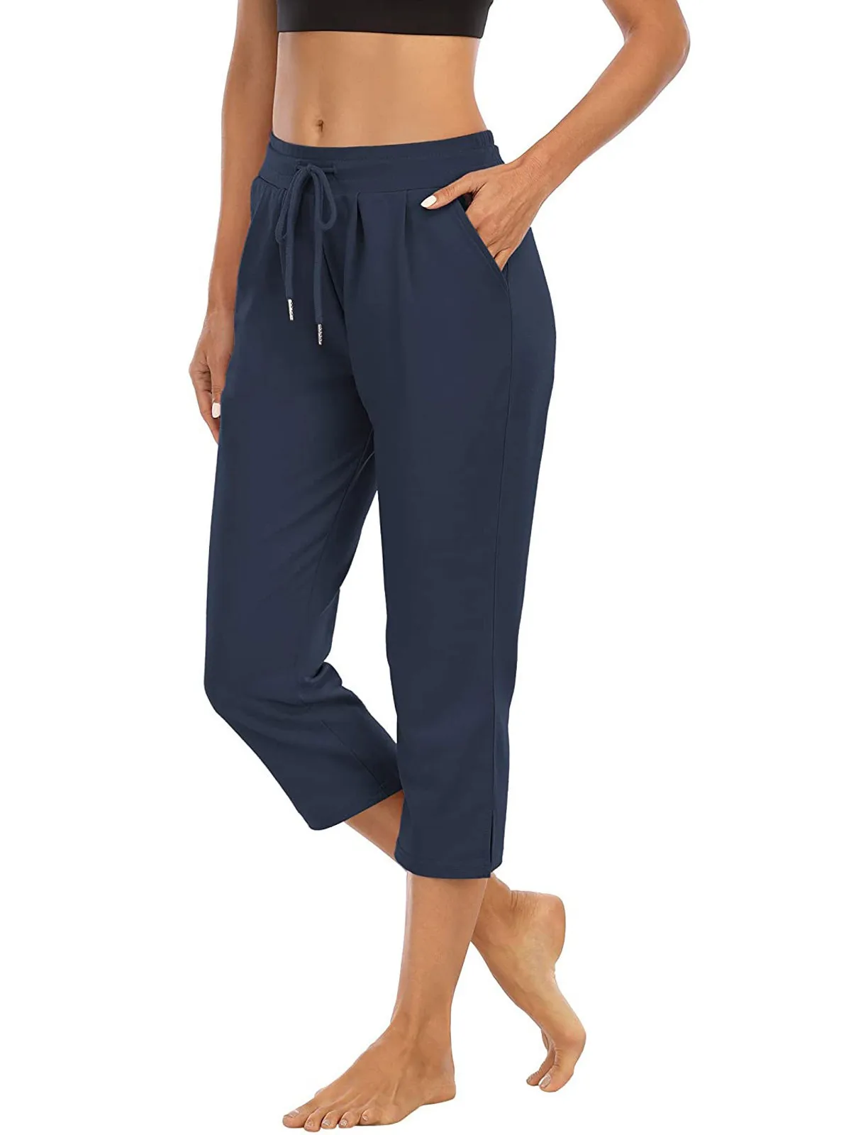 

Женские спортивные брюки с высокой талией для йоги и повседневной носки, однотонные, прямого кроя, из смеси полиэстера и хлопка