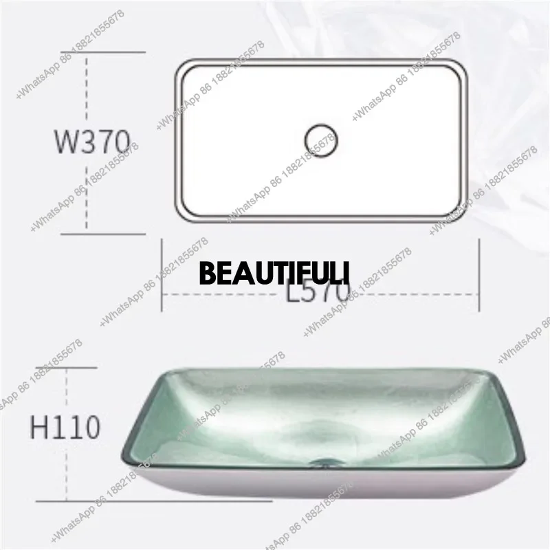 RR New Style Tempered Glass Bathroom Sink Silver White Creative Art Basin Above Counter Washbasin L570*W370*H110mm