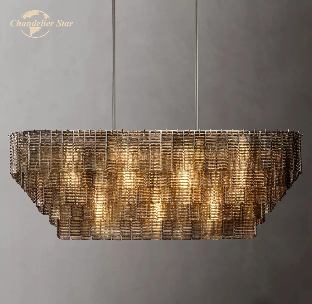 Modern LED Chandelier Sirene Smoke Glass Rectangular Chandeliers Dining Room Living Room Pendant Lights Decoration