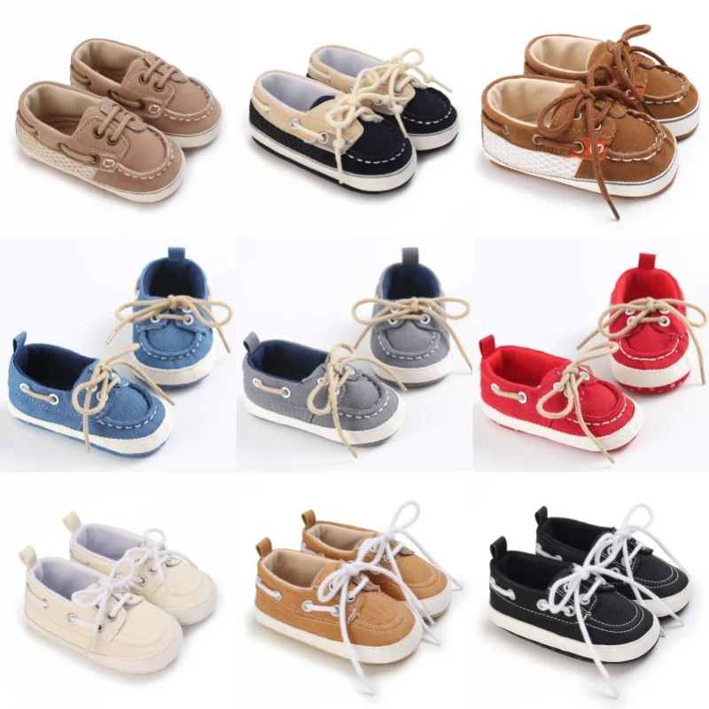 

Новая модная обувь для малышей от 0 до 18 месяцев, мужская и женская спортивная обувь на шнуровке с тканевой подошвой, противоскользящая обувь для первого шага для малышей и детей.