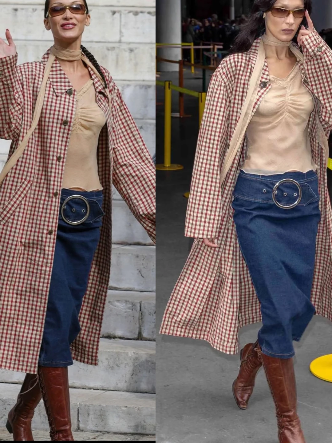 

Bella Sle High nce Sensation Oversized Plaid Lazy Sle Mid-Length Coat Polyester Fiber Long Sve Suit Collar