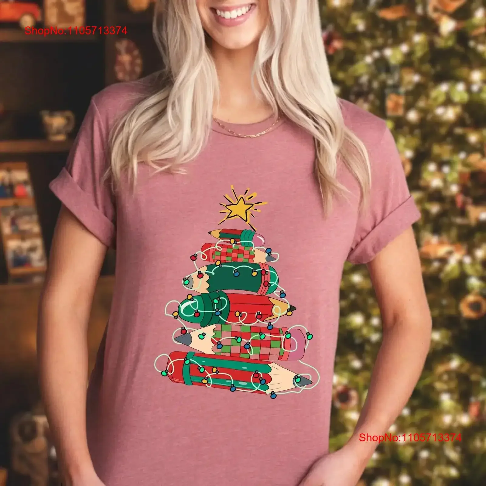 Christmas Teacher T Shirt Crayon Tree Design Festive Holiday for Teachers Perfect Educators School vintage Washed graphic