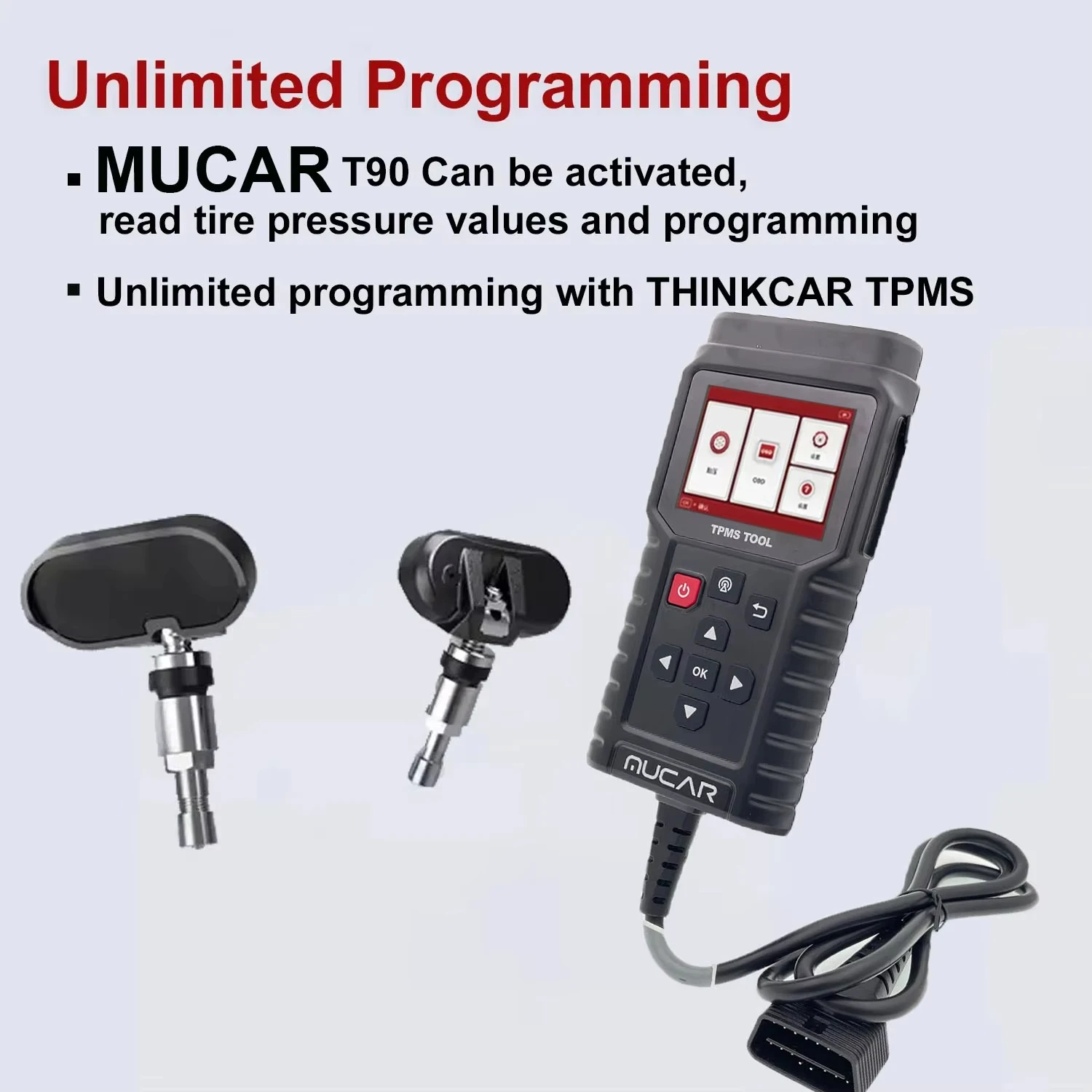 MUCAR TP T90 TPMS Upgrade of THINKCAR T90 Programmer Car Tire Pressure Diagnosis Tool 315M/433MHz 2in1 TPMS Sensor Service Tool