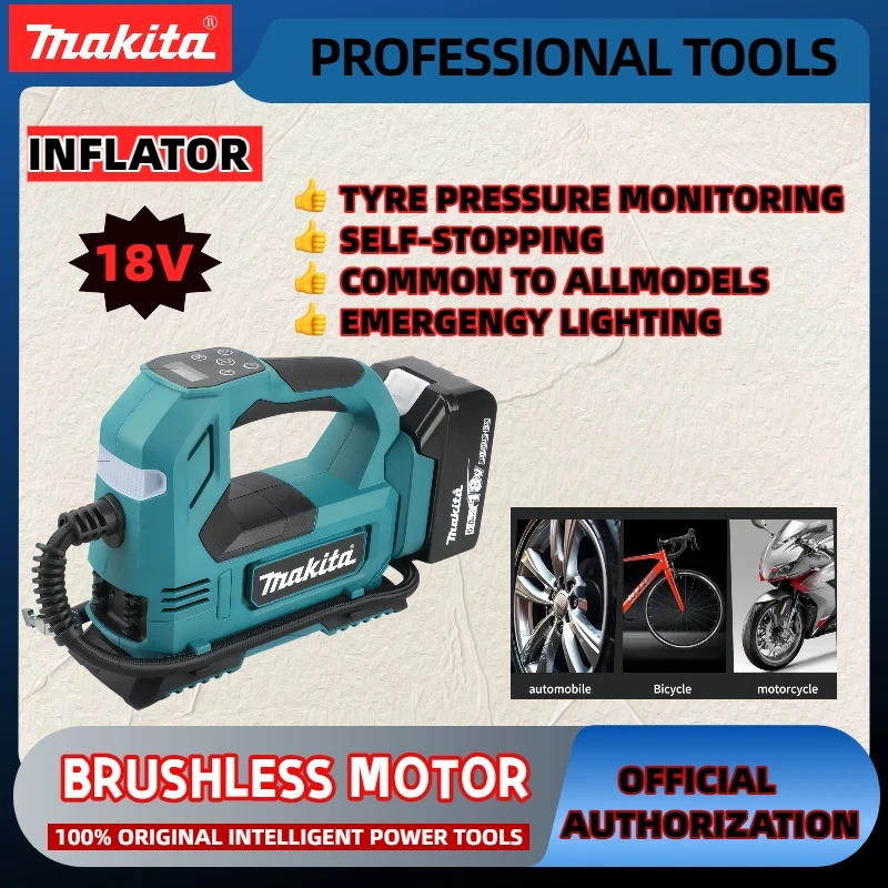 工場直販 マキタ18Vリチウムイオンコードレスエアインフレーター：車＆バイク用デジタルディスプレイ付きポータブルタイヤポンプ