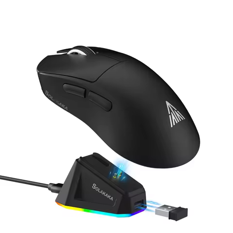 Mouse Gamer SOLAKAKA SM822 SM820 Tri-Mode 2.4GHz/Bluetooth/Com Fio PAW3311 24000DPI com Função Macro e Base de Carregamento