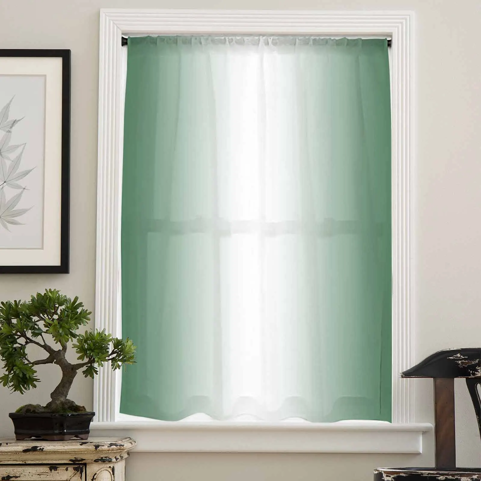 Hunter Green And White Gradient Sheer Curtain Living Room Drapes Home Bedroom Voile Curtain Tulle Window Curtain