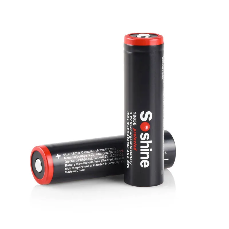 Soshine 2PCS/LOT 18650 3.2V 2000mAh LiFePO4 Rechargeable Battery With Protected