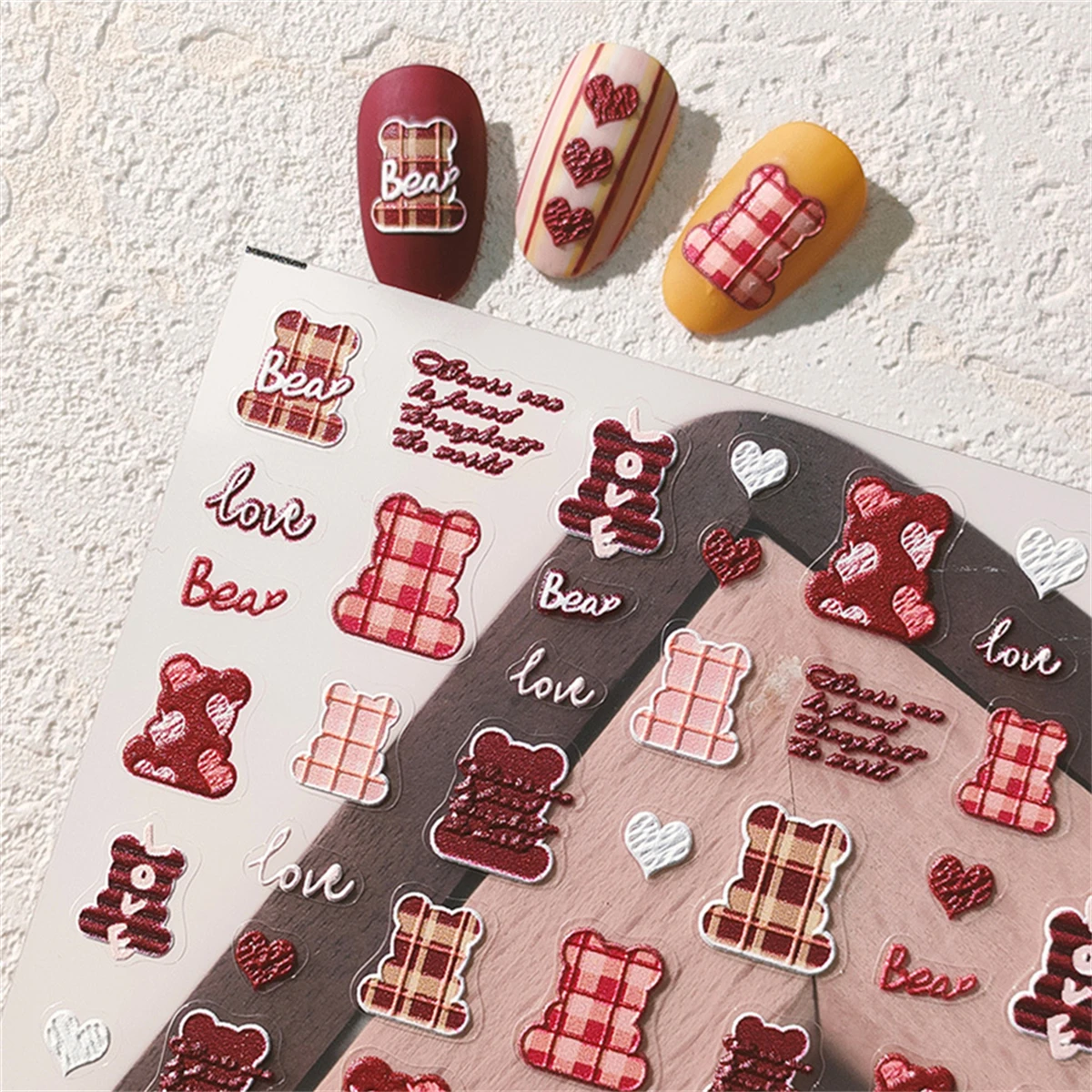 Autocollants 5D pour Nail Art, Décalcomanies pour Ongles, Ours Brun, Dessin Animé, Décorations, Accessoires, DIY, 1 Pièce