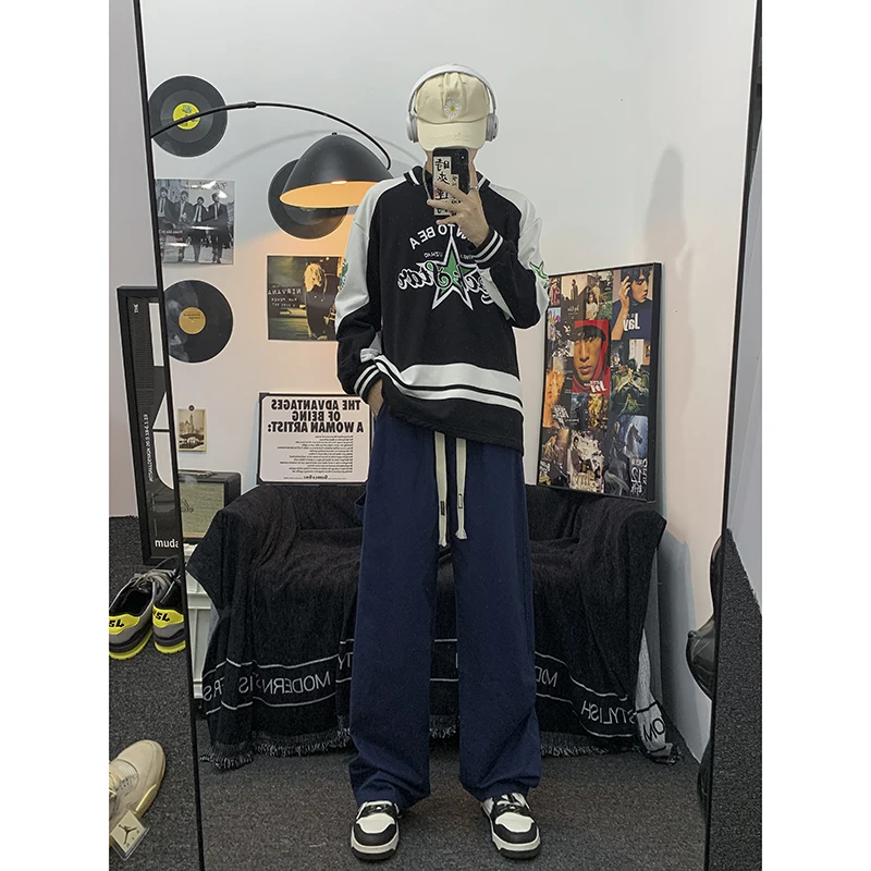 

Casual Men's Pants Spring Autumn Loose Straight Leg American High Street Faionable Spor Loose Fit Casual Trousers