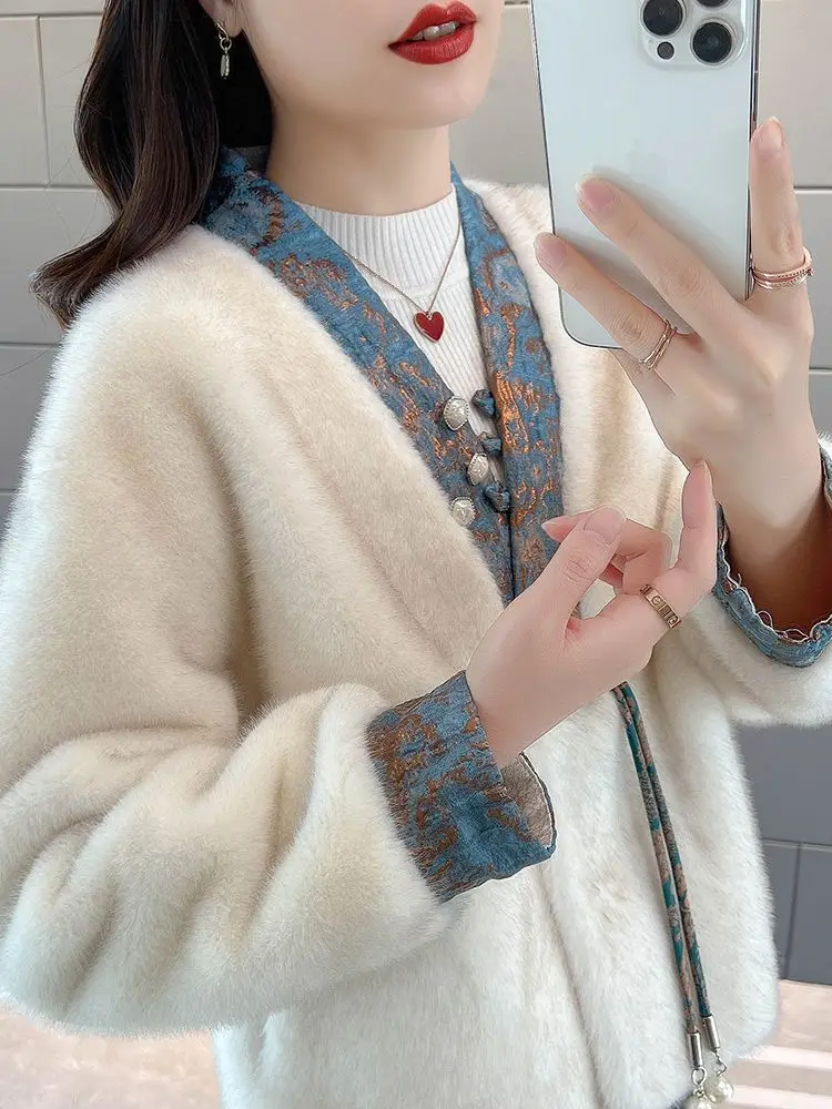 Luxury Winter Clothes Women Fur Jacket Warm Soft Faux Fur Coat Warmth Patchwork Coat Fur-Lined Cropped Top Versatile Jackets