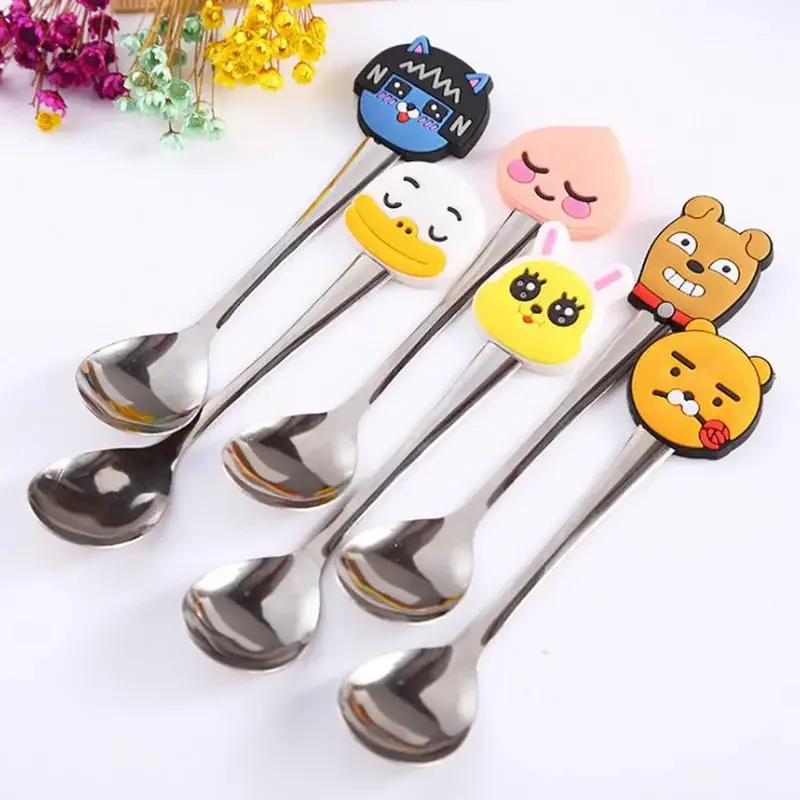 Cute Spoon Creative Cartoon Stainless Steel Tableware Small Spoon PVC Spoon Tea Coffee Stirring Spoon Tableware Kitchen Tool