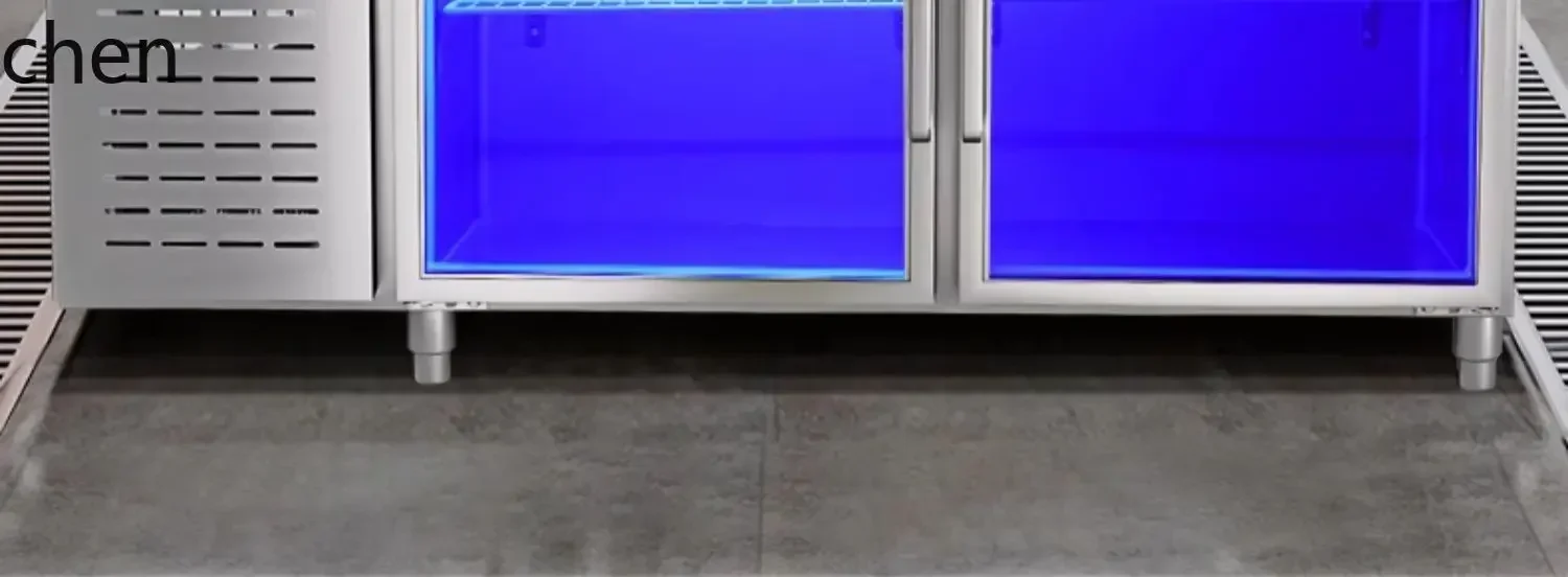 refrigerated workbench milk tea shop kitchen refrigerator blue light double temperature flat cabinet horizontal freezer air