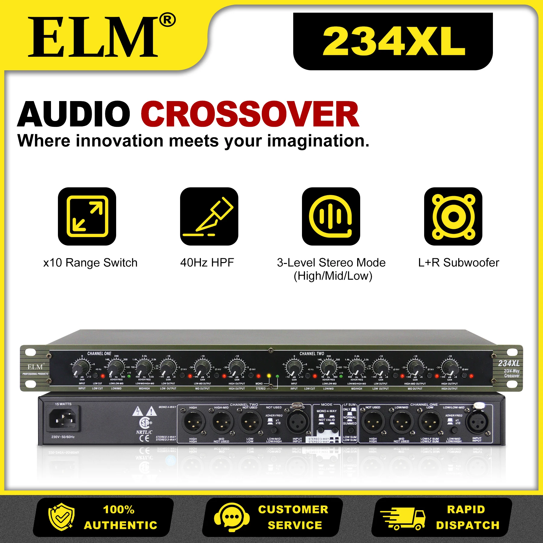 

234XS/234XL Professional 3-Way Stereo Active Crossover 2CH XLR Balanced Linkwitz-Riley 24dB for PA Studio System