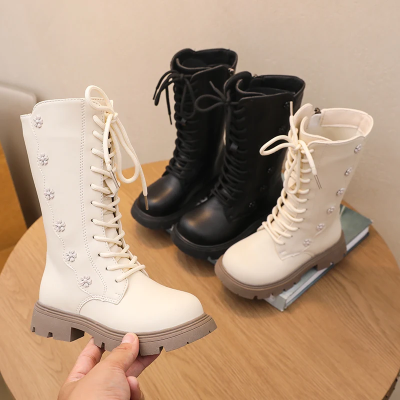 

Sweet Girls Long Boots Autumn Winter Children Catwalk Princess Platform Boots Causal Wedding Party Kids Fashion Mid-calf Boots