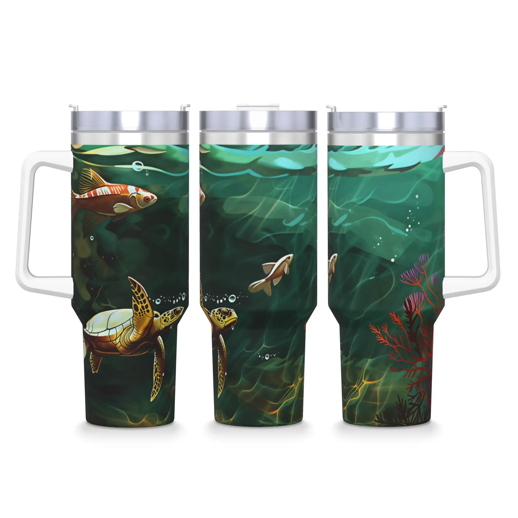 Golden Sea Turtle Red Coral Underwater Ocean Art Stainless Steel Tumbler  Driving Car Mugs Large Capacity Coffee Mug Tea Bottle