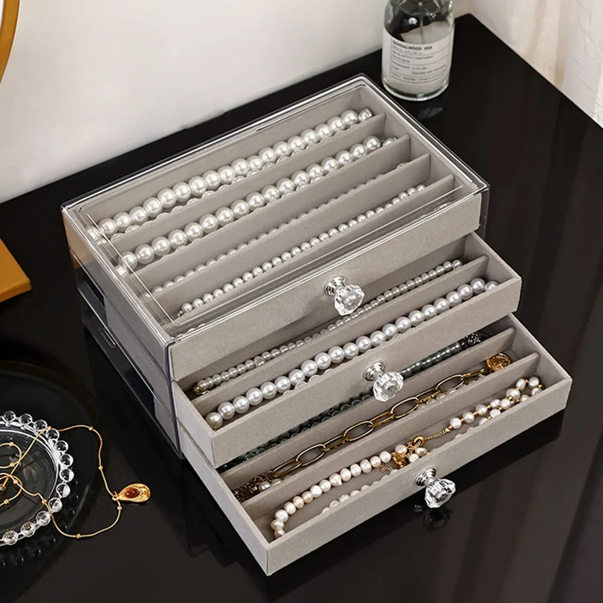

1pc,Necklace storage box with transparent lid, 3-layer jewelry tray drawer, jewelry display box, desktop jewelry box