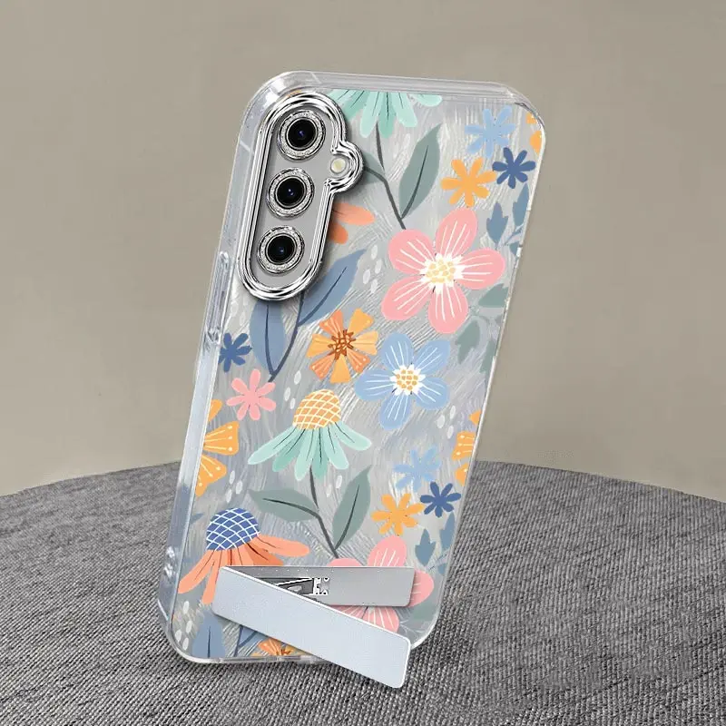 S24 Happy flowers Bracelet Holder Phone Case For Samsung S24FE S25 S25Plus S23FE M15 M02 M34 M54 M53 M23 M14 M35 M55 Cover