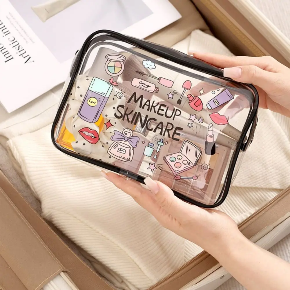 Convenient Transparent Makeup Bag Cartoon Pattern Large Capacity Cosmetics Bag Multi-functional Travel Organizer Daily Outfit