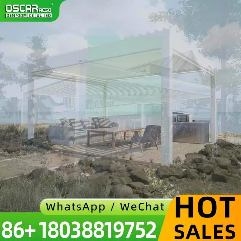 Adjustable Motorized Louvre Roof for Patio Terrace Garden Sun Wind Rain Protection Outdoor Shade System pergola