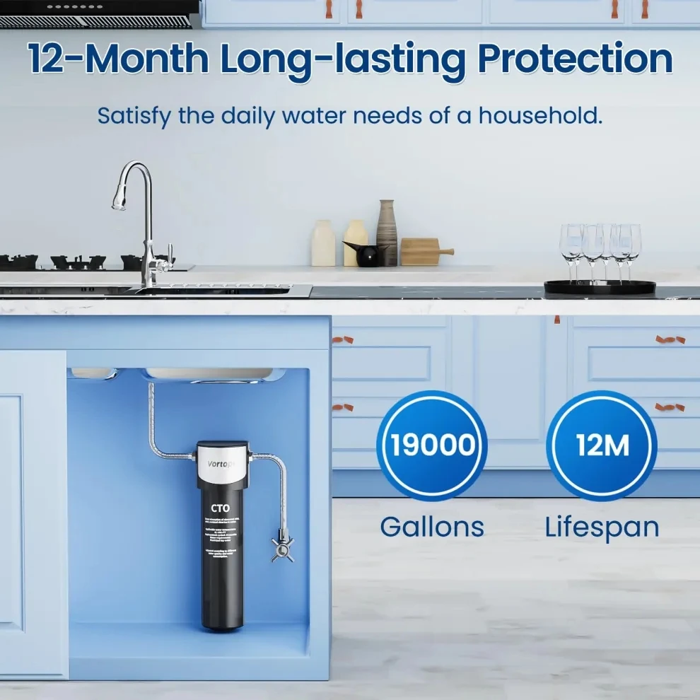 Vortopt Under Sink Water Filter System 19K Gallons NSF/ANSI 42 Certified Water Filtration Reduces Lead Chlorine Q5-C2