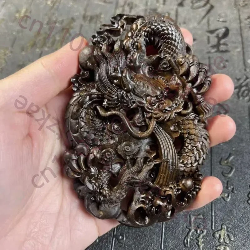 Hand-Carved Agarwood Dragon Pendant - 3.9
