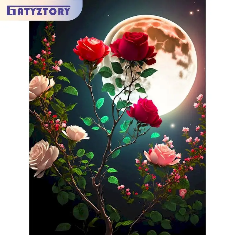 

GATYZTORY Moonlight DIY Painting By Numbers Kits Landscape Oil Painting On Canvas Handpainted Home Decoration For Unique Gift