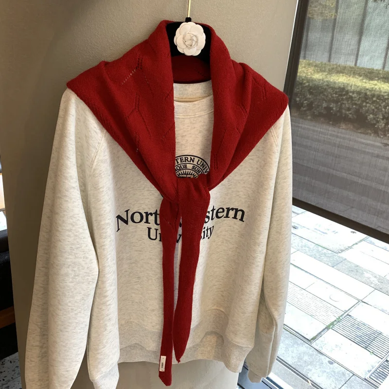 

Red knitted shawl scarf women, versatile spring and summer, can be worn as an outer layer, sweater collar decoration, ca