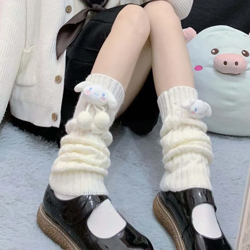 Miniso Sanrio Kawaii Hello Kitty My Melody Kuromi Cinnamoroll Cute Soft Jk Lolita Sock Embellished Leg Socks Girl Gifts