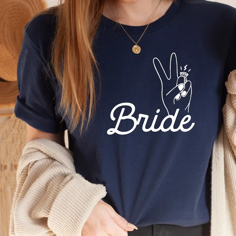 Bride ring finger T-shirt Funny Bridal party Bachelorette Party Top  Engagement Shirt Short Sleeve Top Tees 100% Cotton goth y2k