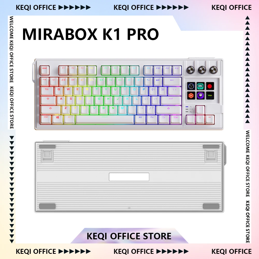 

Mirabox K1 Pro LCD AI Ручка клавиатуры ЖК-клавиши Проводная механическая клавиатура RGB Прокладка Многофункциональная клавиатура Индивидуальный ПК Геймер
