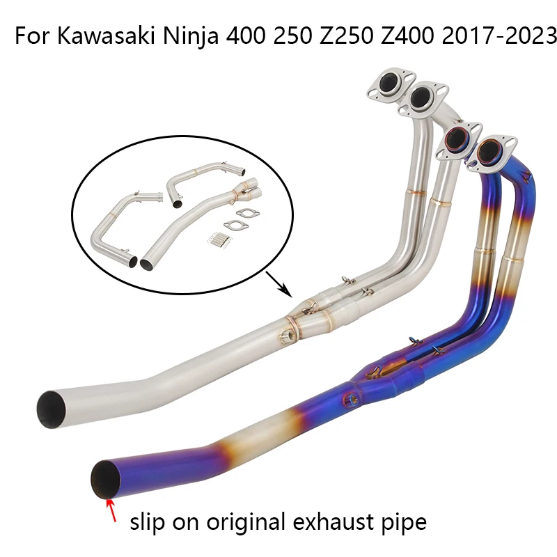 

For Kawasaki Ninja 400 250 Z250 Z400 2017-2023 Motorcycle Exhaust Front Connect Link Pipe Slip On Original Tips Stainless Steel